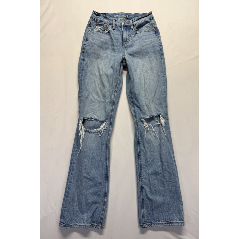 American Eagle Outfitters 90s Bootcut Jean Women 00 Blue Denim Cotton Distressed